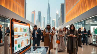 A bustling e-commerce scene in Saudi Arabia, showcasing the growth and potential of the industry. In the foreground, a sleek online marketplace interface displays a range of products, reflecting the convenience and accessibility of digital shopping. The middle ground features a diverse array of shoppers, from tech-savvy millennials to seasoned consumers, interacting with their mobile devices, highlighting the widespread adoption of e-commerce. In the background, a modern cityscape with towering skyscrapers and infrastructure symbolizes the technological advancements that enable the thriving e-commerce ecosystem. The scene is illuminated by warm, soft lighting, creating an inviting and prosperous atmosphere that encapsulates the profitability and success of Shopify's operations in Saudi Arabia.