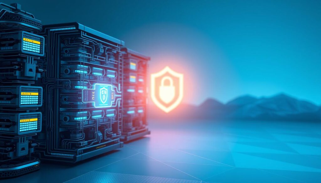 A high-quality, detailed database system with secure and protected data storage. A complex three-dimensional data architecture in the foreground, with a glowing, futuristic interface in the middle ground. In the background, a serene, blue-hued landscape with subtle geometric patterns, conveying a sense of order and reliability. Soft, directional lighting illuminates the scene, creating depth and highlighting the intricate details of the database structure. The overall mood is one of technological sophistication, safety, and robust data management.