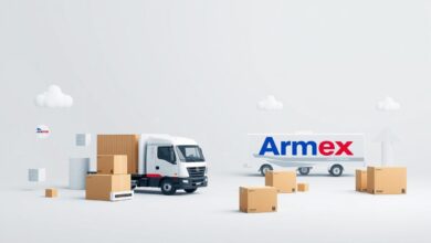 A high-quality, detailed illustration of the services offered by Aramex, a leading logistics and shipping company. The image should depict various shipping-related elements such as cargo boxes, delivery trucks, and freight forwarding symbols, all set against a clean, minimalist background with a subtle gray or blue color palette to convey a sense of efficiency and professionalism. The composition should be well-balanced, with the various elements arranged in an eye-catching and visually appealing manner. The overall mood should be one of reliability, trustworthiness, and expertise in the field of logistics and shipping.