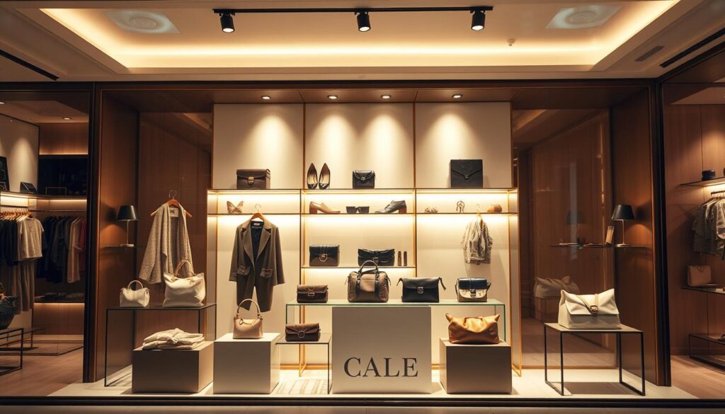 A high-quality, visually-striking photograph showcasing an elegant and modern Instagram storefront. The image features a sleek, minimalist display of various fashion and lifestyle products, carefully curated and arranged to create an appealing, shoppable visual experience. Soft, warm lighting illuminates the scene, casting a gentle glow on the merchandise and highlighting the intricate textures and materials. The composition is balanced, with a focus on the products in the foreground, complemented by a blurred, atmospheric background that suggests an upscale retail environment. The overall aesthetic is polished, aspirational, and designed to capture the attention and interest of discerning Instagram users.