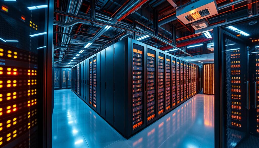 A high-security data center with robust infrastructure, cutting-edge firewalls, and comprehensive monitoring systems. Gleaming servers housed in climate-controlled racks, protected by biometric access controls and 24/7 surveillance. The network backbone, shielded by multi-layered encryption, ensures bulletproof data integrity. Intrusion detection systems vigilantly guard against cyber threats, while seamless backups safeguard against data loss. Warm lighting casts a reassuring glow, conveying a sense of unwavering reliability and trust. This fortress of digital safety, meticulously designed to safeguard your online business, stands as the cornerstone of Kinsta's commitment to e-commerce security.