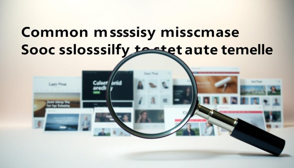 A minimalist and elegant showcase of common mistakes in choosing a Shopify store template. The foreground features a collection of diverse templates, each with distinctive designs, layouts, and functionalities. The middle ground depicts a magnifying glass closely examining the nuances of these templates, highlighting the importance of careful selection. The background sets a serene, pastel-toned environment, emphasizing the thoughtfulness required in this decision-making process. Soft lighting illuminates the scene, creating a sense of refinement and professionalism, befitting the subject matter. The overall composition conveys the idea of a considered, analytical approach to selecting the optimal Shopify template for one's business needs.