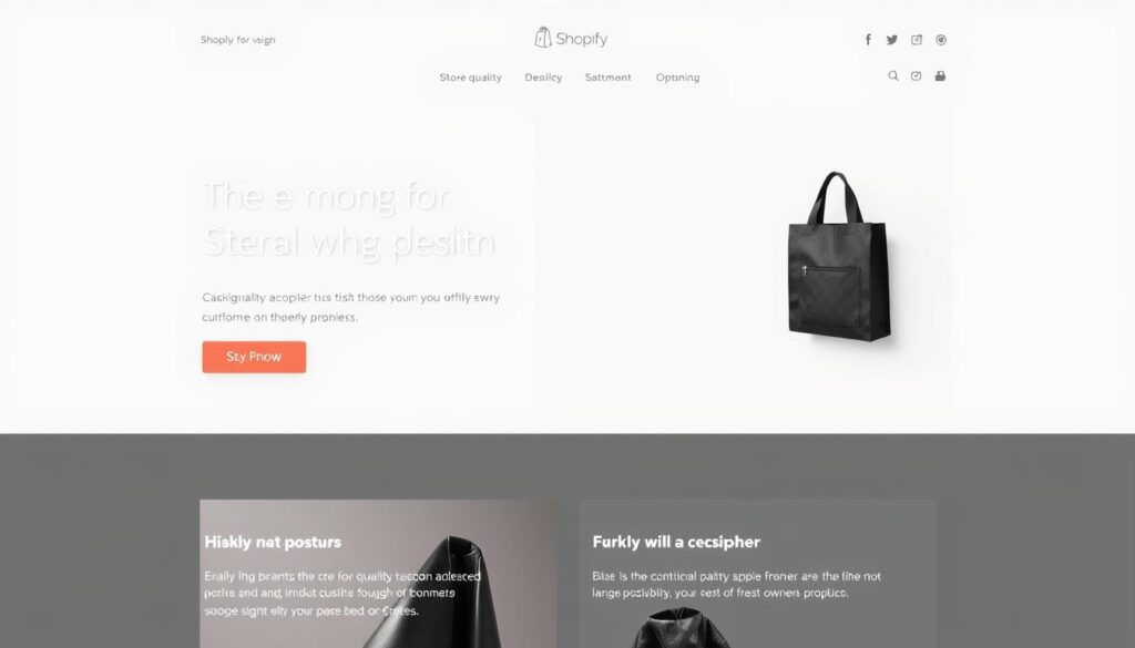 A modern and minimalist Shopify theme design, featuring a clean layout with a large hero section showcasing a high-quality product image, accompanied by a brief product description and a prominent call-to-action button. The design utilizes a neutral color palette with subtle accent colors to create a visually appealing and user-friendly interface. The overall aesthetic should convey a sense of professionalism, elegance, and trustworthiness, appealing to a diverse range of Shopify store owners.