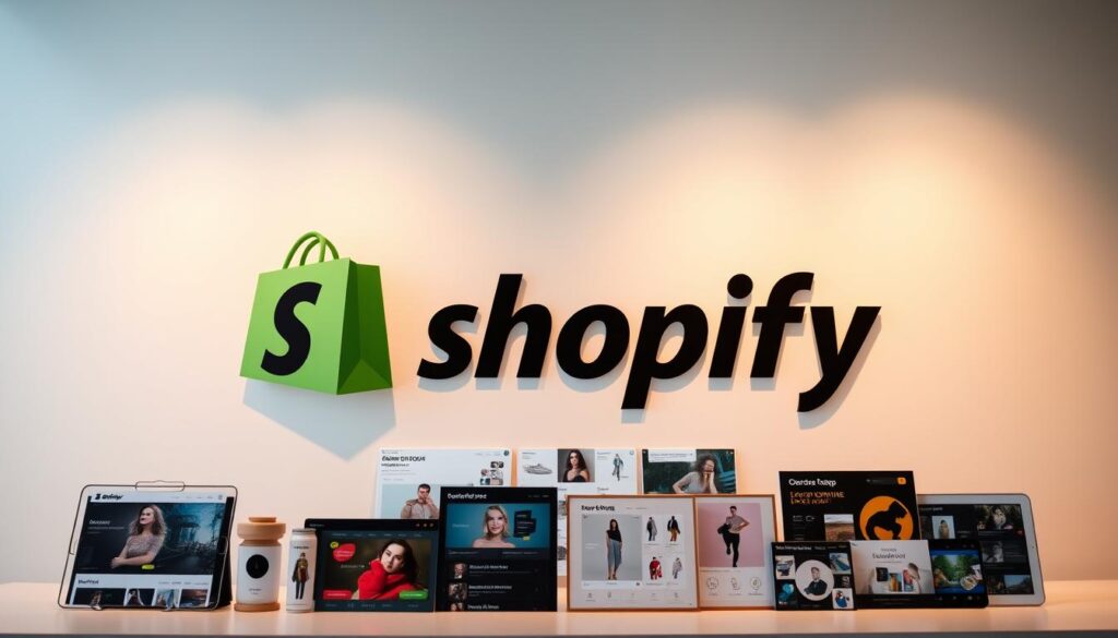 A modern and sleek ecommerce platform, Shopify, set against a soft, minimalist background. The platform's iconic logo and interface elements are prominently displayed, showcasing its clean and intuitive design. The scene is illuminated by warm, diffused lighting, highlighting the platform's user-friendly features and seamless functionality. In the foreground, various product images and graphics are neatly arranged, conveying Shopify's versatility in facilitating online sales and digital commerce. The overall composition exudes a sense of professionalism, efficiency, and the power of Shopify to transform the ecommerce landscape.