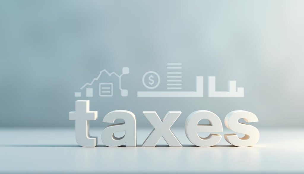 A modern, minimalist illustration of the Arabic word "الضرائب" (taxes). The foreground features a clean, typographic representation of the word, with a subtle 3D effect and soft drop shadows. The middle ground showcases a series of simple geometric shapes and forms, representing various financial and taxation elements. The background is a soft, blurred gradient in muted shades of blue and gray, evoking a sense of balance and professionalism. The lighting is soft and diffused, creating a calm, contemplative atmosphere. The overall composition is carefully structured to convey the concepts of taxation, finance, and regulation in a visually engaging and conceptual manner.