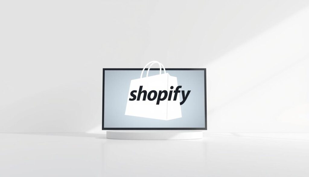 A modern, minimalist illustration showcasing the Shopify logo against a clean, elegant backdrop. The logo should be prominently displayed, appearing sleek and refined, symbolizing the platform's security and reliability for Saudi Arabian merchants. Utilize a soft, muted color palette with subtle gradients to convey a sense of trust and professionalism. Position the logo in the center, surrounded by a serene, well-organized environment to reflect the platform's user-friendly interface and seamless integration. Incorporate light, airy elements and clean lines to create an overall impression of simplicity, efficiency, and trustworthiness.