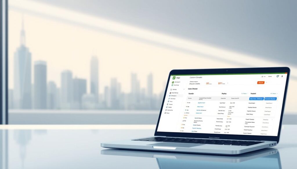 A professional, modern illustration of "Domain Transfer" showcasing the management of custom domains before closing a Shopify store. In the foreground, a laptop displays a domain management dashboard with intuitive controls. In the middle ground, a network diagram illustrates the transfer process, with arrows and data flows. In the background, a minimalist cityscape with high-rise buildings sets the scene. The lighting is soft and natural, with a calming, business-oriented atmosphere. The composition is clean and balanced, allowing the key elements to stand out clearly.