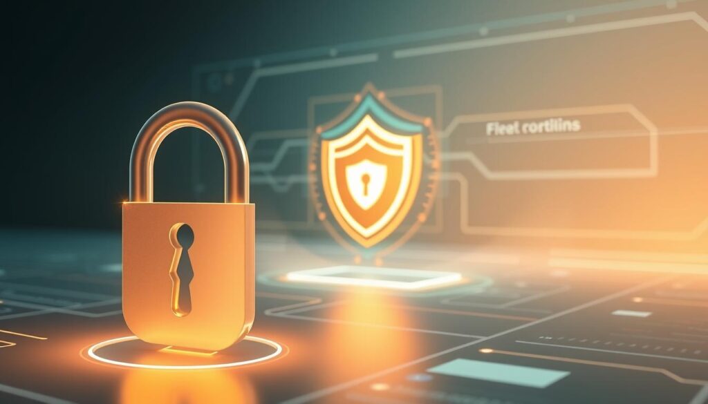 A serene and secure digital landscape, where a sturdy lock icon stands as a symbol of protection against financial fraud. The foreground features a glowing keyhole, inviting users to securely access their payment options. In the middle ground, a holographic shield emanates a warm, reassuring glow, guarding against online threats. The background showcases a minimalist, futuristic interface, with clean lines and soft hues that convey a sense of trust and reliability. Soft, directional lighting illuminates the scene, creating a calming and inviting atmosphere. The overall composition emphasizes the importance of online safety and secure payment methods, vital in the modern e-commerce landscape.