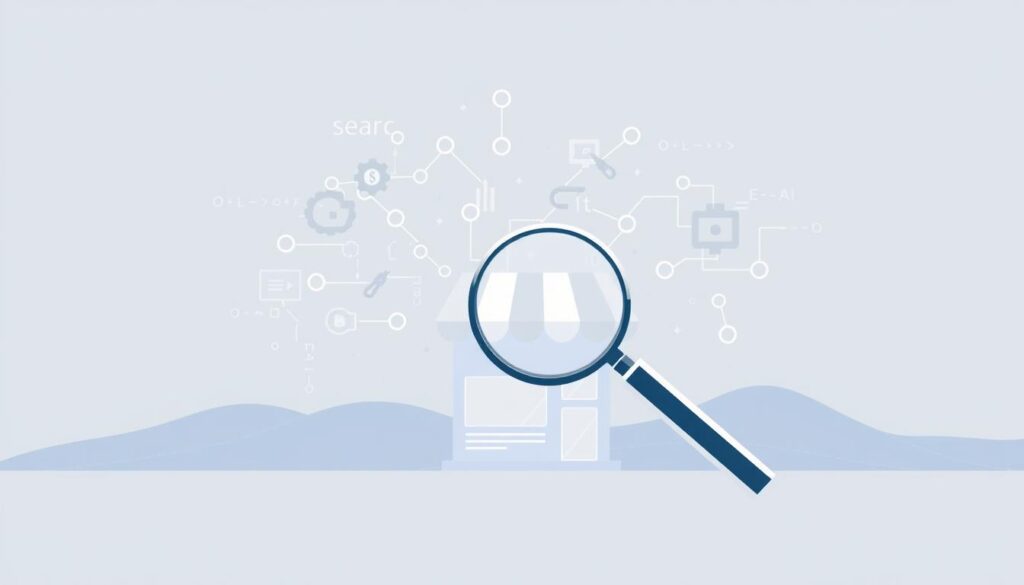 A serene, minimalist illustration showcasing the core elements of search engine optimization (SEO) for an e-commerce store. In the foreground, a magnifying glass hovers over a Shopify storefront, representing the focus on targeted content and keyword research. In the middle ground, delicate web links emanate from the storefront, symbolizing the importance of building high-quality backlinks. The background features a stylized, abstract landscape of search engine algorithms and ranking factors, conveying the technical complexity of improving online visibility. The overall atmosphere is one of thoughtfulness and strategic planning, reflecting the nuanced, multifaceted nature of SEO for Shopify businesses.
