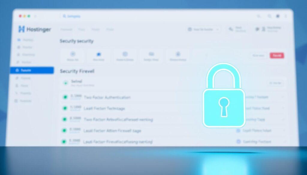 A sleek and modern website hosting dashboard, showcasing the robust security features of Hostinger's platform. In the foreground, a glowing padlock icon symbolizes the strong encryption and data protection measures. In the middle ground, various security-focused UI elements, such as two-factor authentication toggles and firewall settings, are displayed against a neutral-toned, minimalist interface. The background features an abstract, geometric pattern in muted tones, creating a sense of depth and digital sophistication. Soft, directional lighting illuminates the scene, emphasizing the secure and trustworthy nature of the hosting service. The overall composition conveys a sense of confidence, reliability, and attention to user safety.
