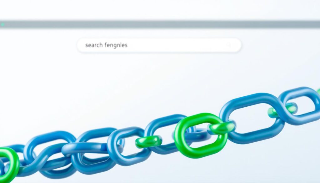A sleek, modern website interface with a clean, minimalist design. The foreground features a series of interconnected, search engine-friendly hyperlinks in various shades of blue, green, and gray, representing the different elements of an SEO-optimized URL structure. The middle ground showcases a search bar and a set of intuitive navigation icons, suggesting a user-friendly experience. The background has a subtle pattern or texture, conveying a sense of professionalism and trustworthiness. The overall scene is well-lit, with a soft, diffused lighting that creates a calm and inviting atmosphere, perfect for illustrating best practices for creating search engine-friendly links.