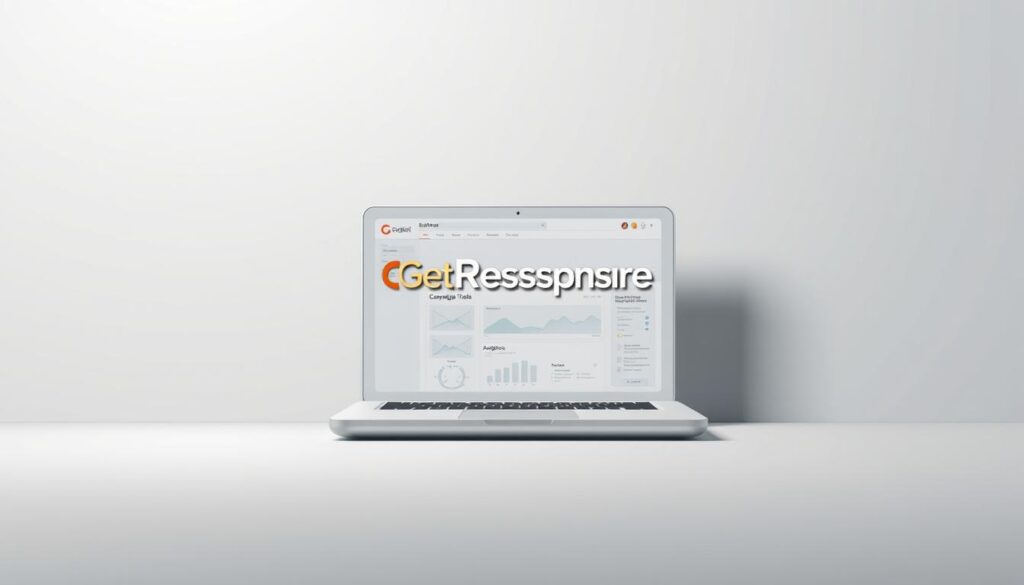 A striking, minimalist illustration of the GetResponse email marketing platform, showcased against a soft, muted background. The platform's logo and branding elements take center stage, rendered in a clean, modern style that conveys professionalism and reliability. The layout is balanced, with the main components - the dashboard, campaign tools, and analytics - subtly highlighted to create a sense of depth and visual interest. The lighting is soft and diffused, casting gentle shadows that add depth and dimension to the scene. The overall mood is one of efficiency, sophistication, and a commitment to empowering users in their digital marketing efforts.