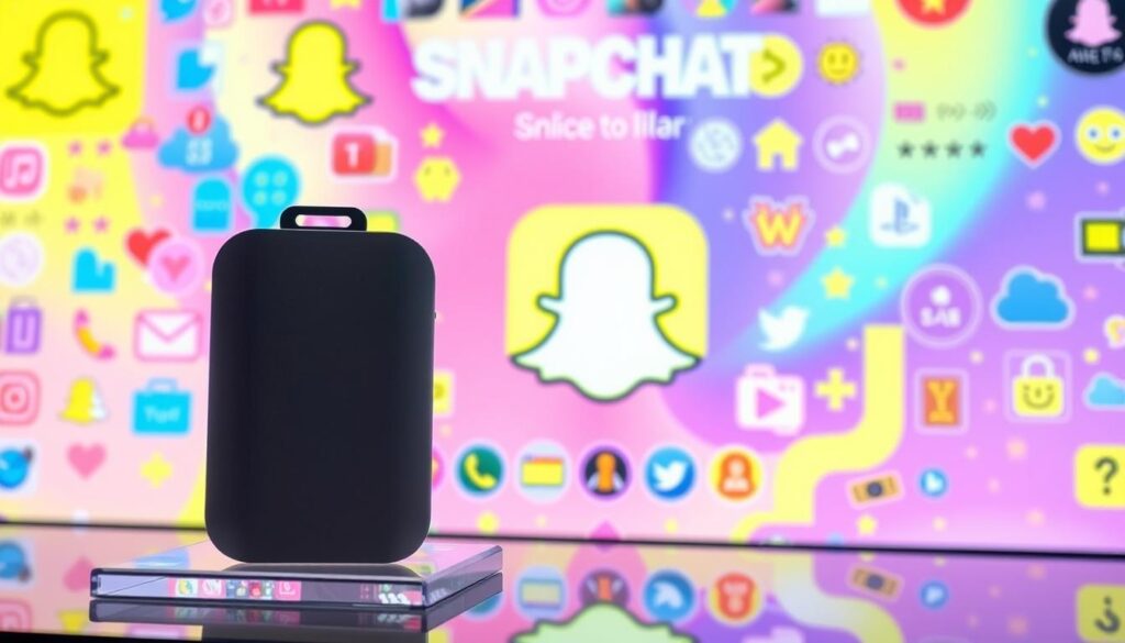 A vibrant, eye-catching Snapchat advertisement for an online store. The foreground features a sleek, modern product display with a visually striking, minimalist design. The background showcases a dynamic, colorful Snapchat interface with animated icons, filters, and overlays, creating an engaging and immersive digital experience. The lighting is soft and diffused, highlighting the product's details and the Snapchat platform's vibrant aesthetics. The overall mood is energetic, playful, and tailored to capture the attention of the Snapchat user audience, emphasizing the importance of this channel for e-commerce businesses.