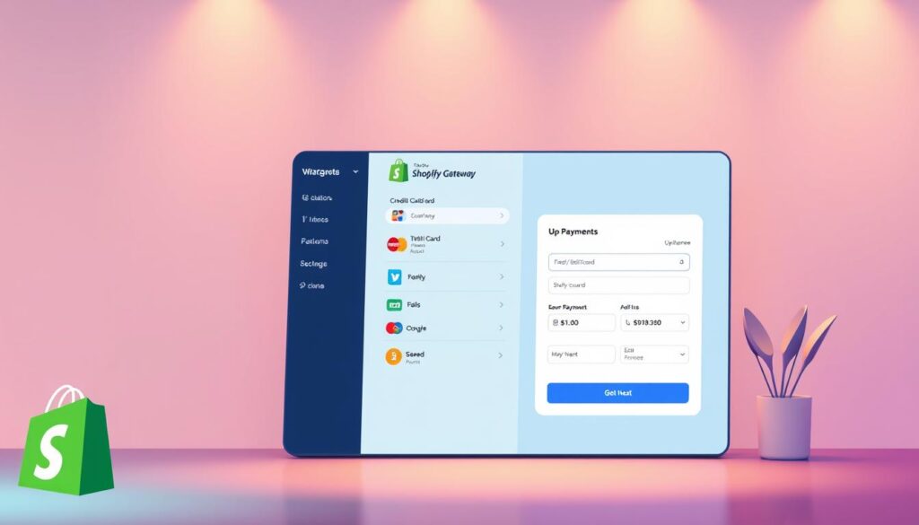 Vibrant illustration of a Shopify payment gateway setup. A sleek, modern interface with intuitive payment options showcased against a clean, minimalist backdrop. Showcases the seamless integration of various payment methods, including credit/debit cards, digital wallets, and alternative payment solutions. Warm lighting illuminates the scene, creating a sense of professionalism and user-friendliness. The layout is well-organized, guiding the viewer's eye towards the key payment features. An image that effectively communicates the ease and versatility of activating payment methods within the Shopify platform.