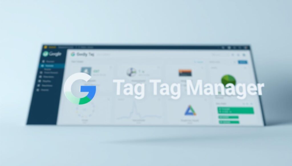 a detailed, high-resolution, 3D illustration of the Google Tag Manager logo and interface, set against a clean, minimalist background. The logo should be prominently featured in the foreground, with the interface and dashboard elements visible in the middle ground. The lighting should be soft and diffused, creating a sense of depth and dimensionality. The overall mood should be professional, technical, and informative, conveying the importance and functionality of Google Tag Manager.