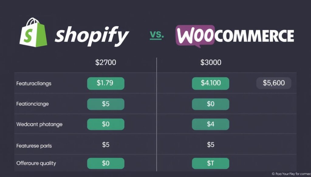 صورة توضح مقارنة بين تكاليف Shopify وWooCommerce