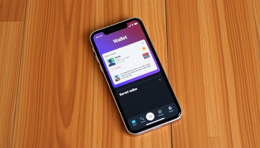 صورة لشاشة آيفون تُظهر تطبيق Wallet مفتوح