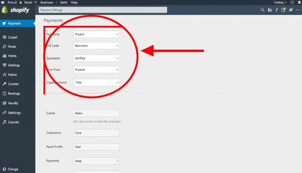 صورة لشاشة إعدادات الدفع في Shopify