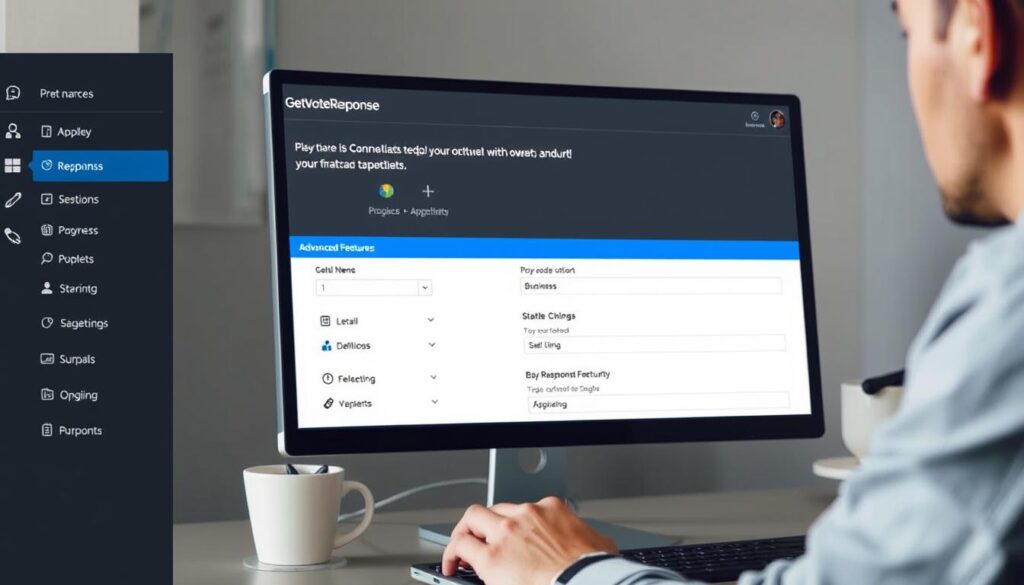 صورة لشخص يستخدم الحاسوب لإعداد ميزات GetResponse المتقدمة