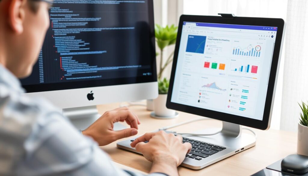 صورة لشخص يستخدم الكمبيوتر لإعداد حملات الأتمتة التسويقية