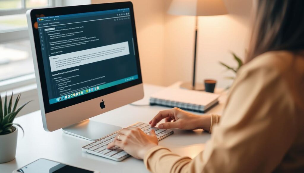 صورة لشخص يستخدم جهاز كمبيوتر لإعداد سلسلة بريد إلكتروني آلية