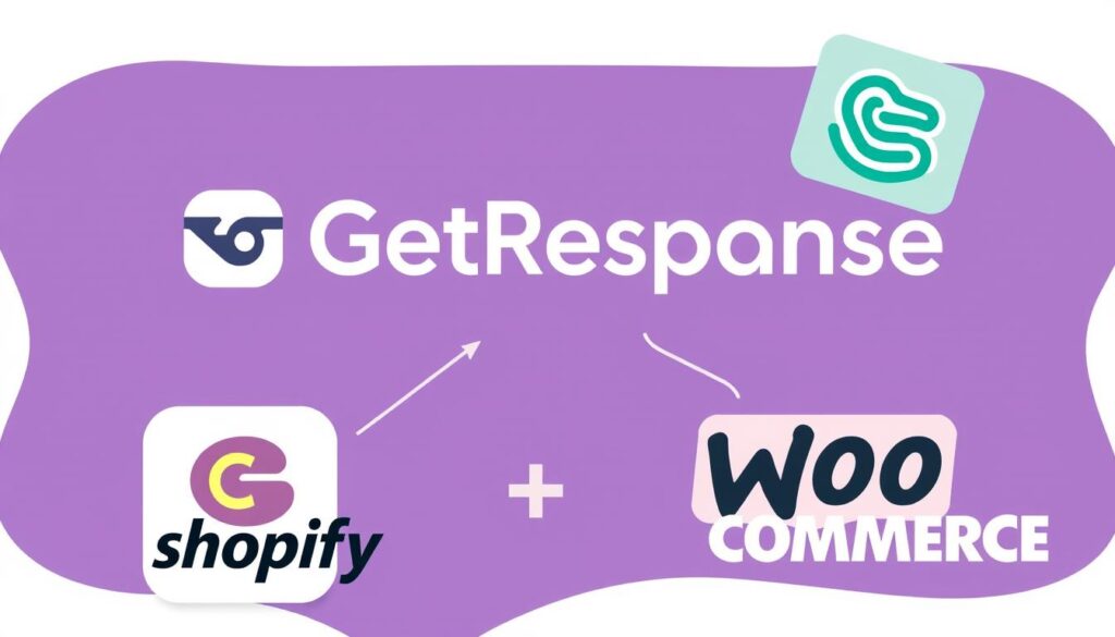 صورة لشعار GetResponse متصل بشعار Shopify وWooCommerce