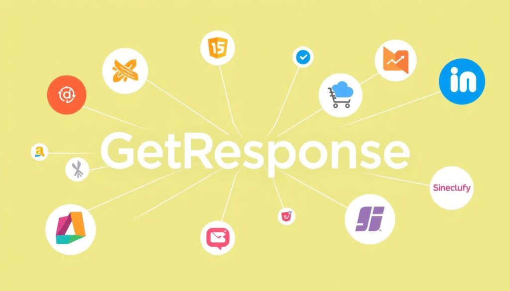 صورة لشعار GetResponse متصل بشعارات منصات التجارة الإلكترونية الشائعة