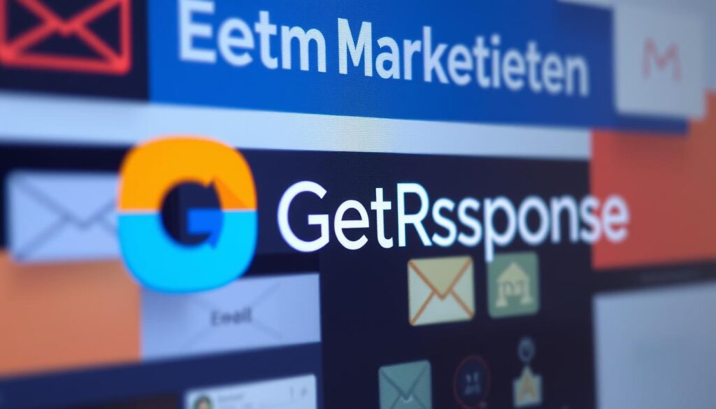 صورة لشعار GetResponse مع خلفية تعكس التسويق عبر البريد الإلكتروني