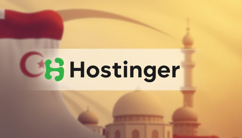 صورة لشعار Hostinger مع خلفية تمثل المواقع العربية