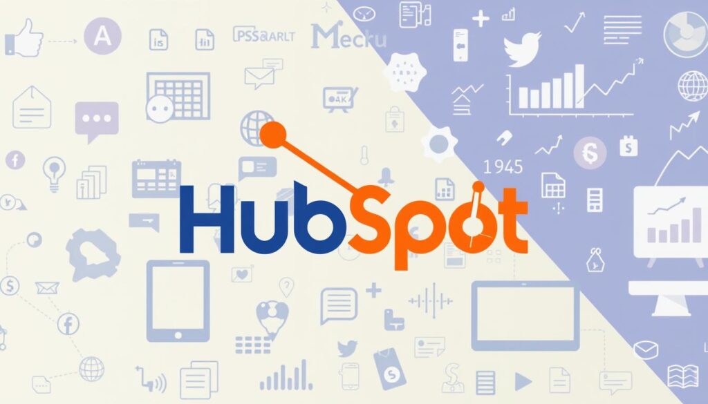 صورة لشعار HubSpot مع خلفية تتعلق بالتسويق الرقمي