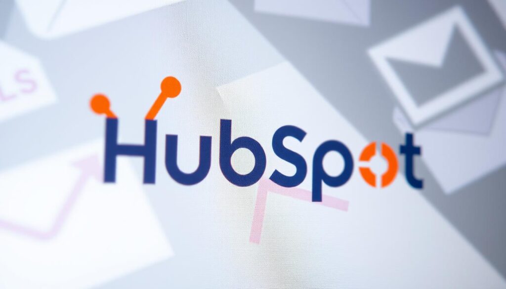 صورة لشعار HubSpot مع خلفية تتعلق بالتسويق عبر البريد الإلكتروني
