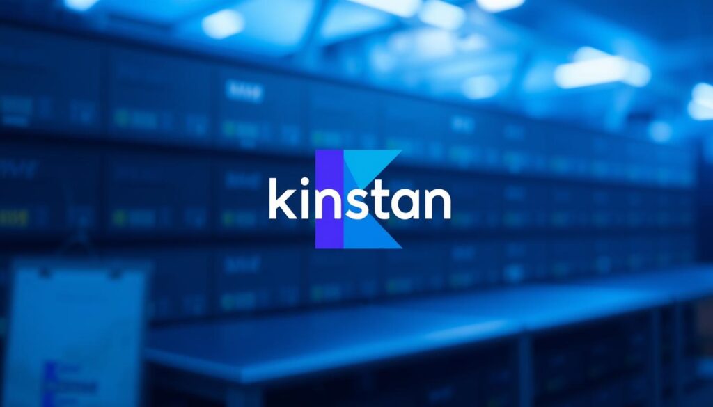 صورة لشعار Kinsta مع خلفية تمثل البنية التحتية للاستضافة