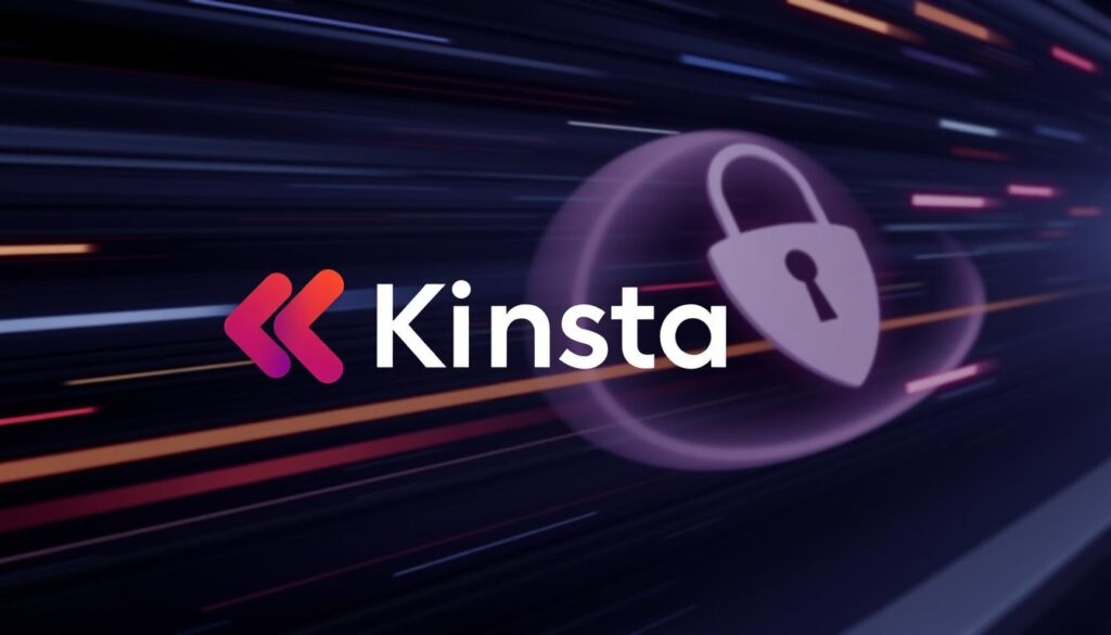 صورة لشعار Kinsta مع خلفية تمثل السرعة والأمان