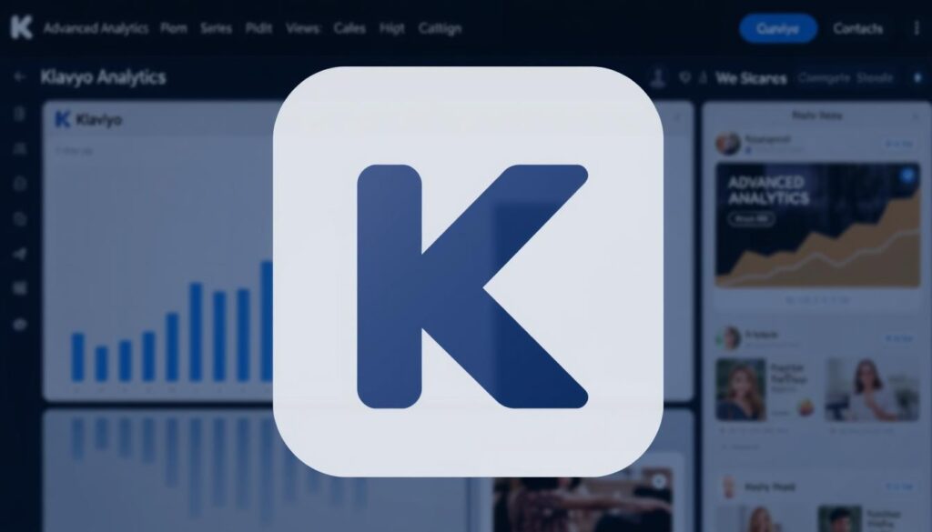 صورة لشعار Klaviyo مع خلفية تعكس التحليلات المتقدمة وتخصيص الحملات