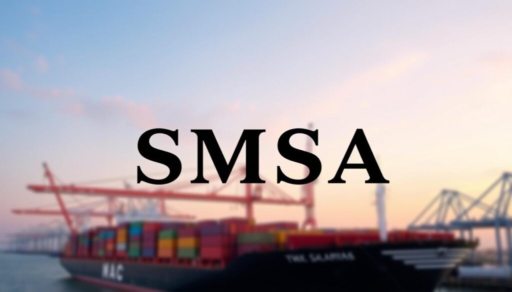 صورة لشعار SMSA مع خلفية تعبر عن الشحن والتوصيل