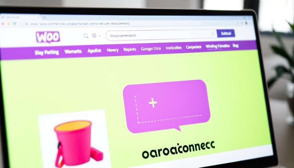 صورة لمنصة WooCommerce على خلفية شاشة كمبيوتر